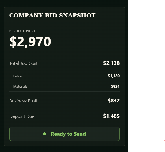 Plumb Line company bid snapshot